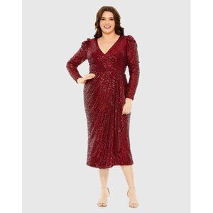 Mac Duggal Burgundy Sequin Midi Dress